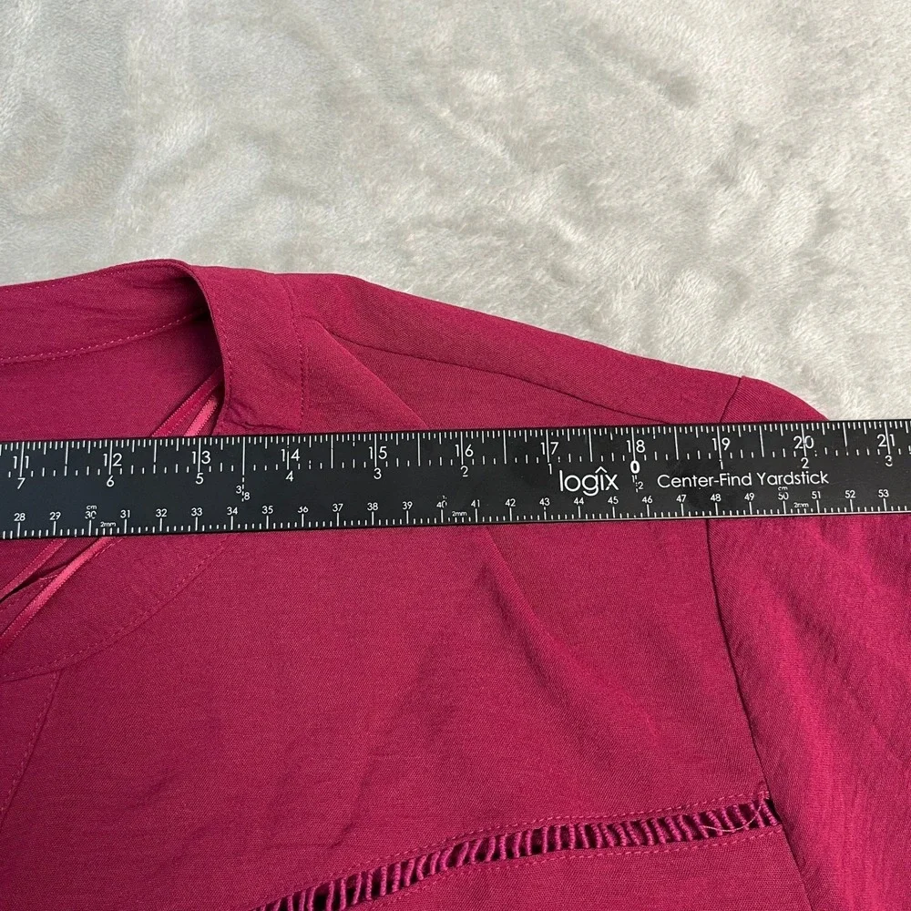 NWT Kim Rogers Womens 4X Sangria Red Pintuck Roll Tab 3/4 Sleeve Blouse Office